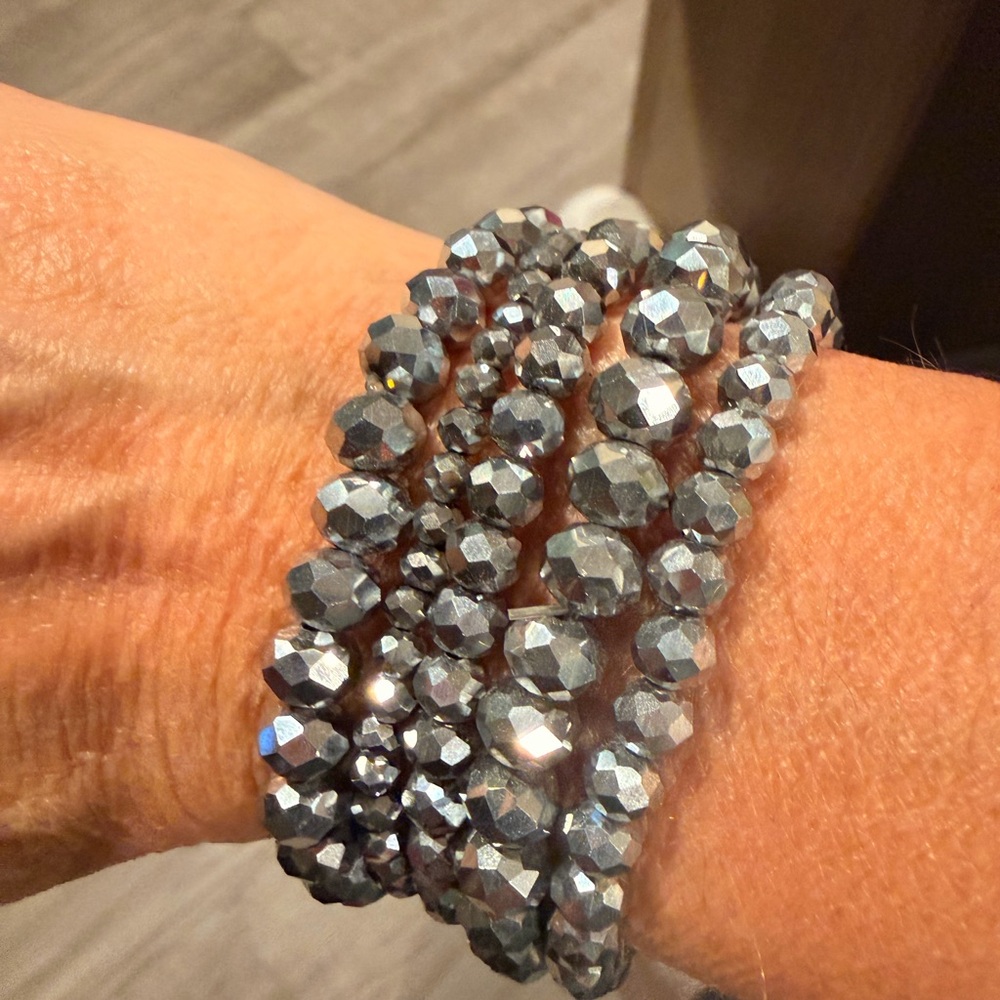 Elegant Silver Beaded Bracelet Set